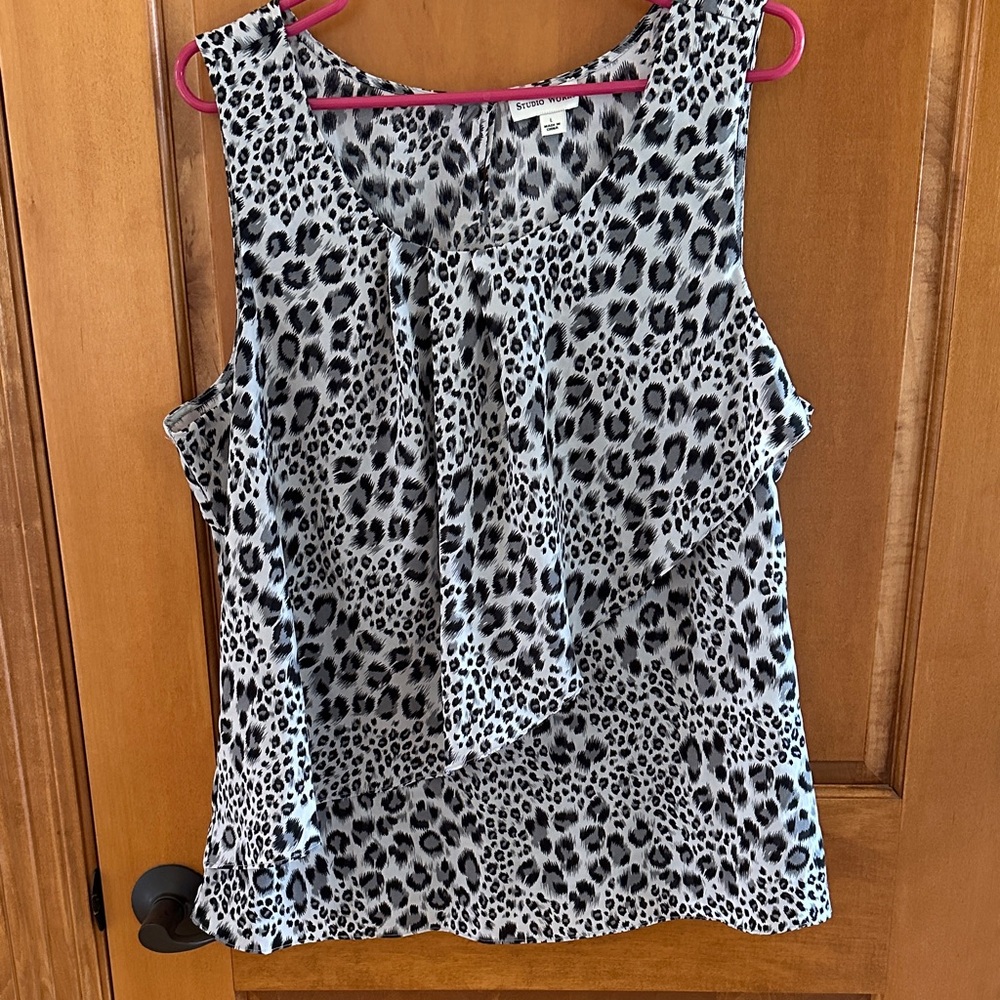 Studio Works Monochrome Animal Print Blouse Sleeveless Blouse Large